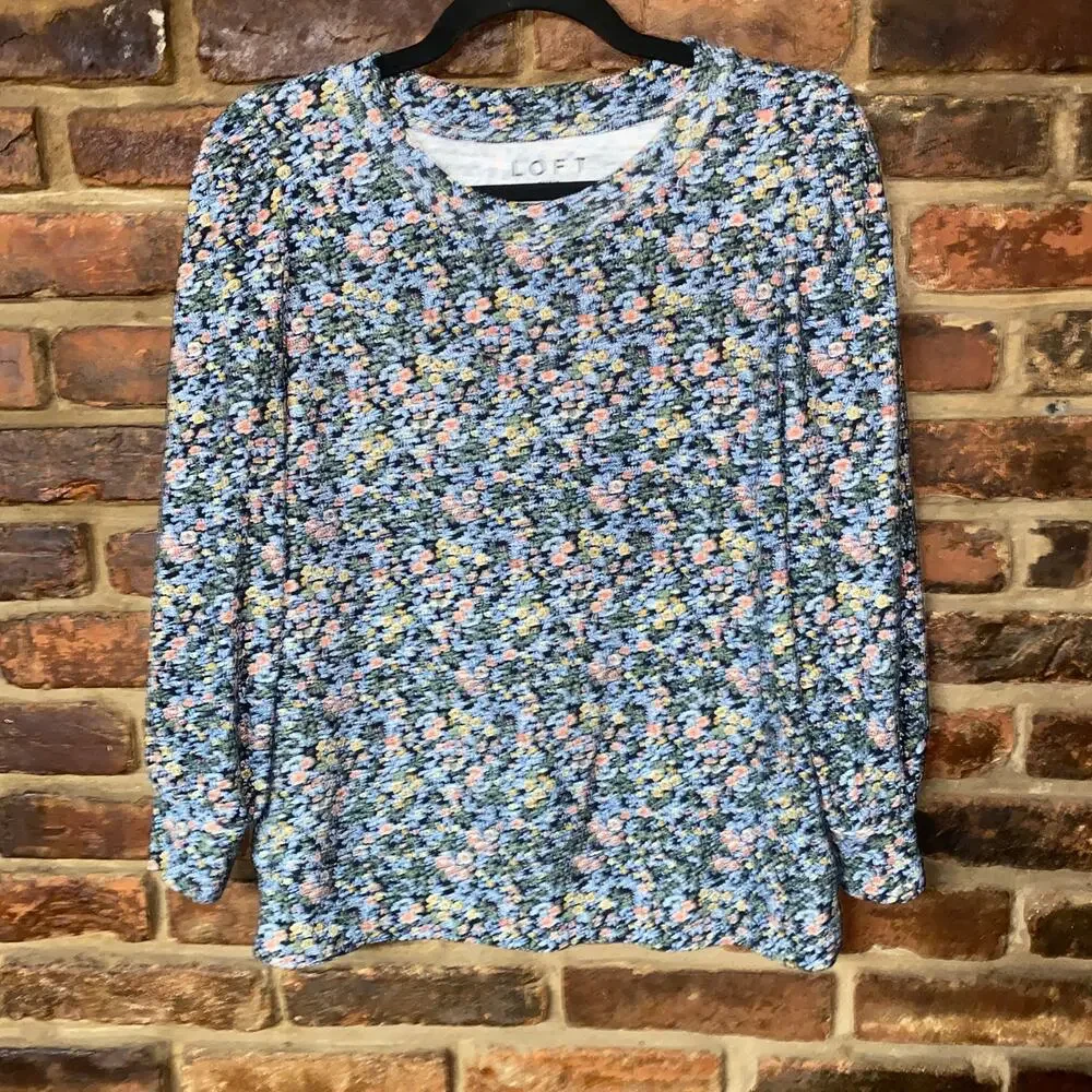 Ann Taylor LOFT Multicolored Floral Long Puff Sleeve Top Women's Size Small